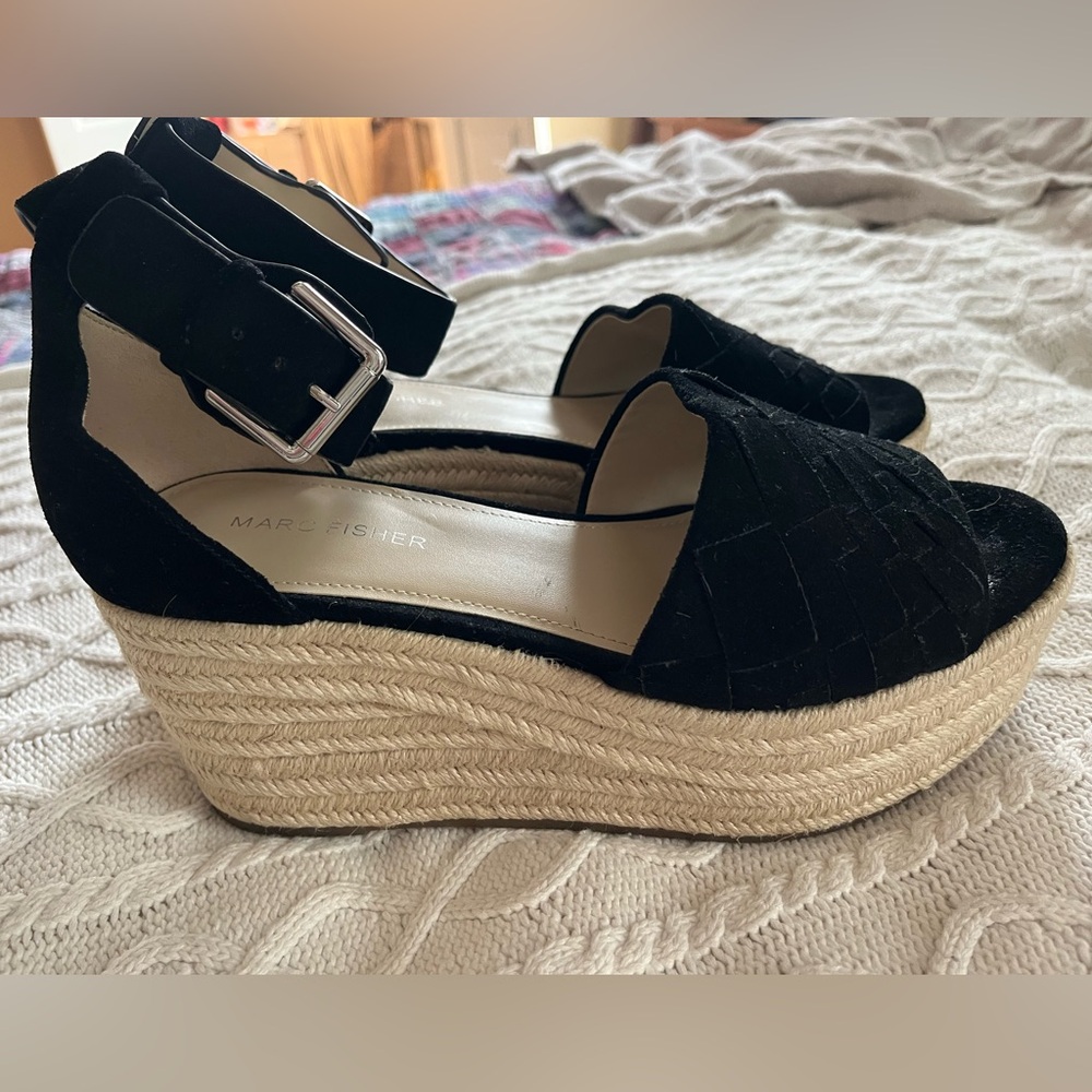 Marc Fisher Black Wedge Espadrilles Women’s Size 9.5 - Picture 13 of 15